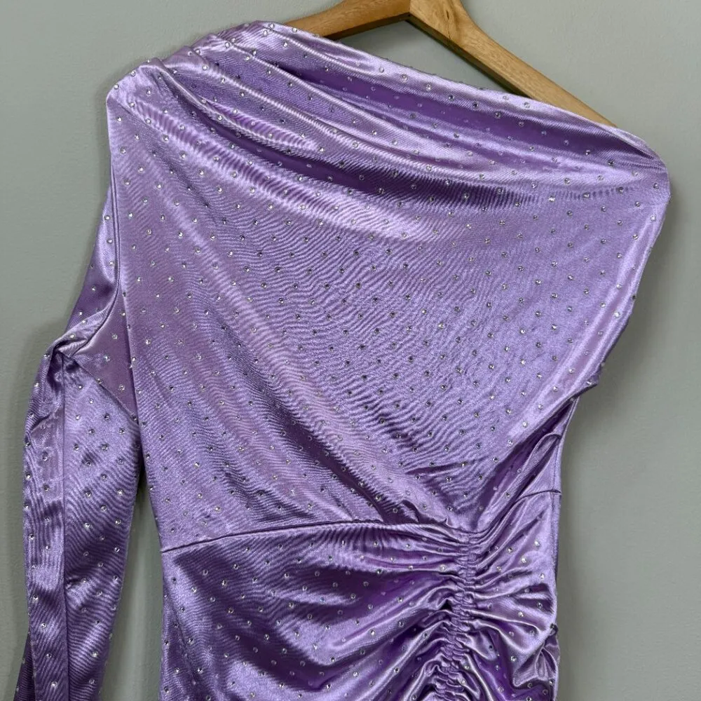 Maje Satiny Asymmetric Mini Dress Women's M Crystal Embellished One Shoulder NWT - Image 9