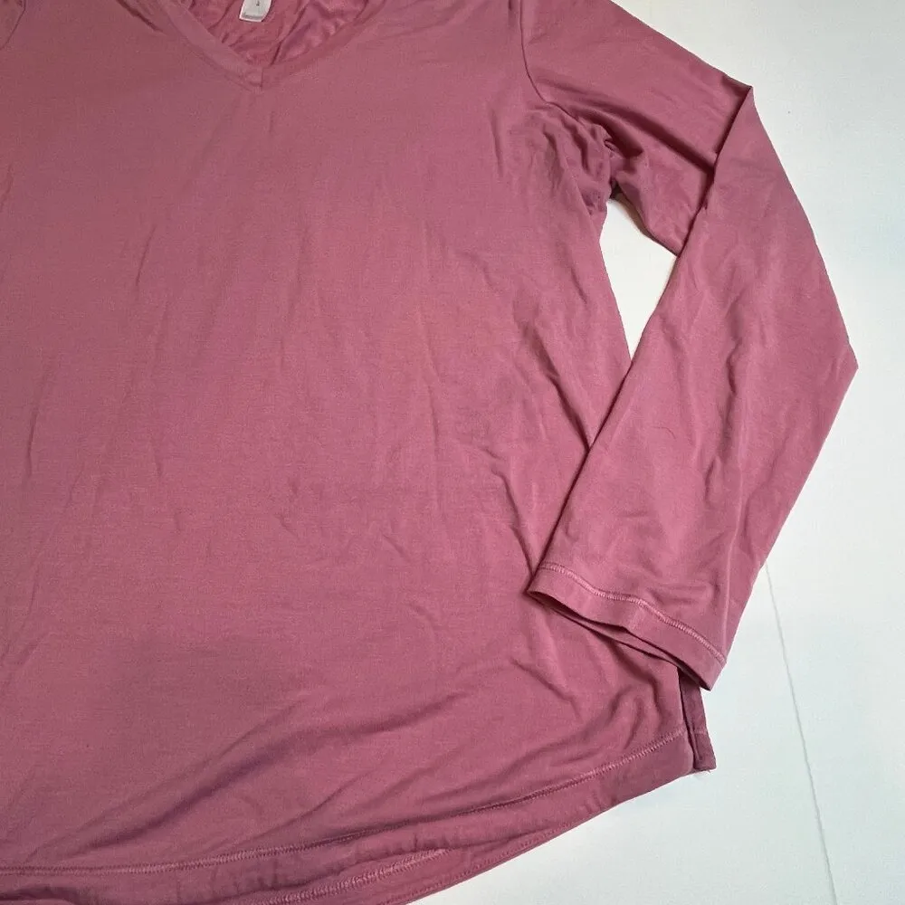 ATHLETA Essential V Neck Rose Pink Large Long Sleeve Top Shirt Tee T-Shirt Comfy - Image 3