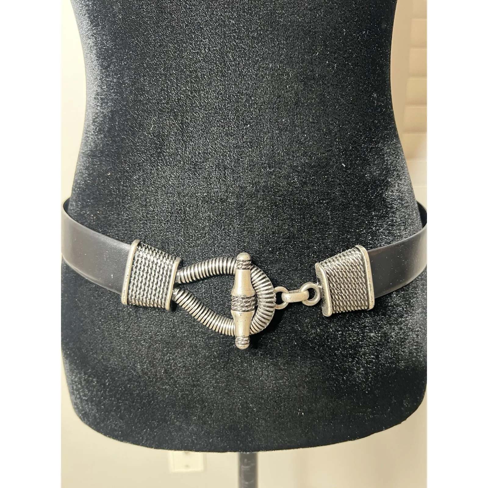 VTG 80s CIPRIANI Full Grain Leather Belt Black Silver Buckle 1980s Size M - Image 8