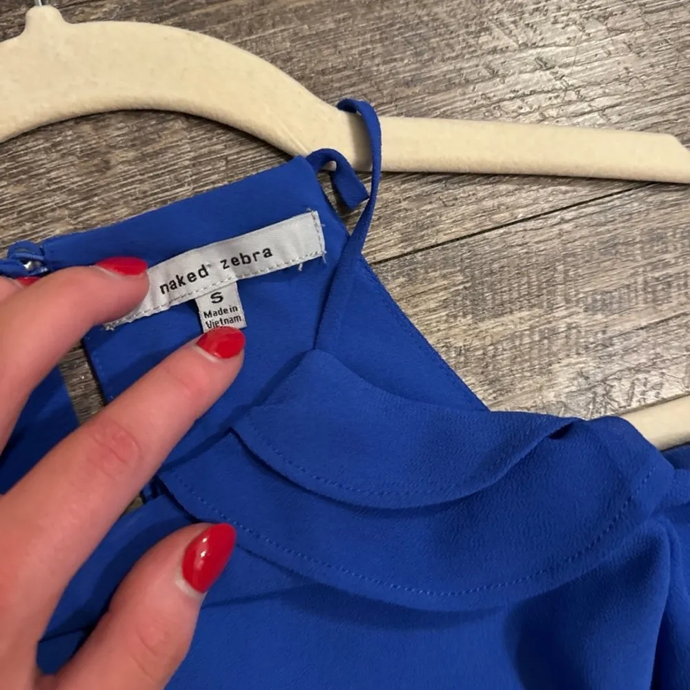 Naked Zebra Blue Ruffled Halter Mini Dress - Image 2