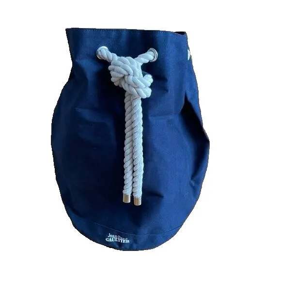 Jean‎ Paul Gaultier Lg Navy Canvas Duffle Backback Nautical Rope Drawstring - Image 2