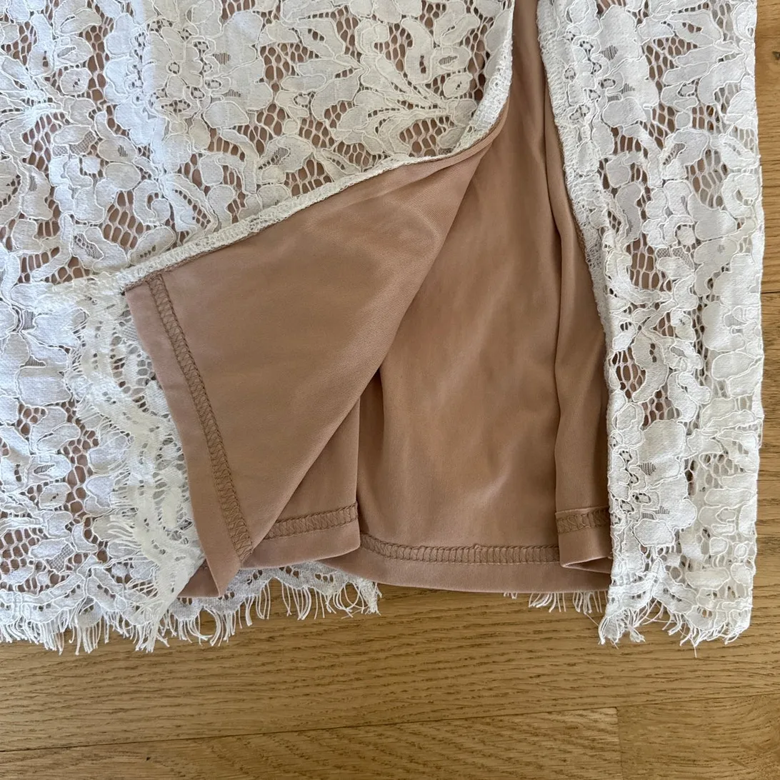 Lulus Midi Dress Crochet Lace Allure Size M White Nude - Image 2