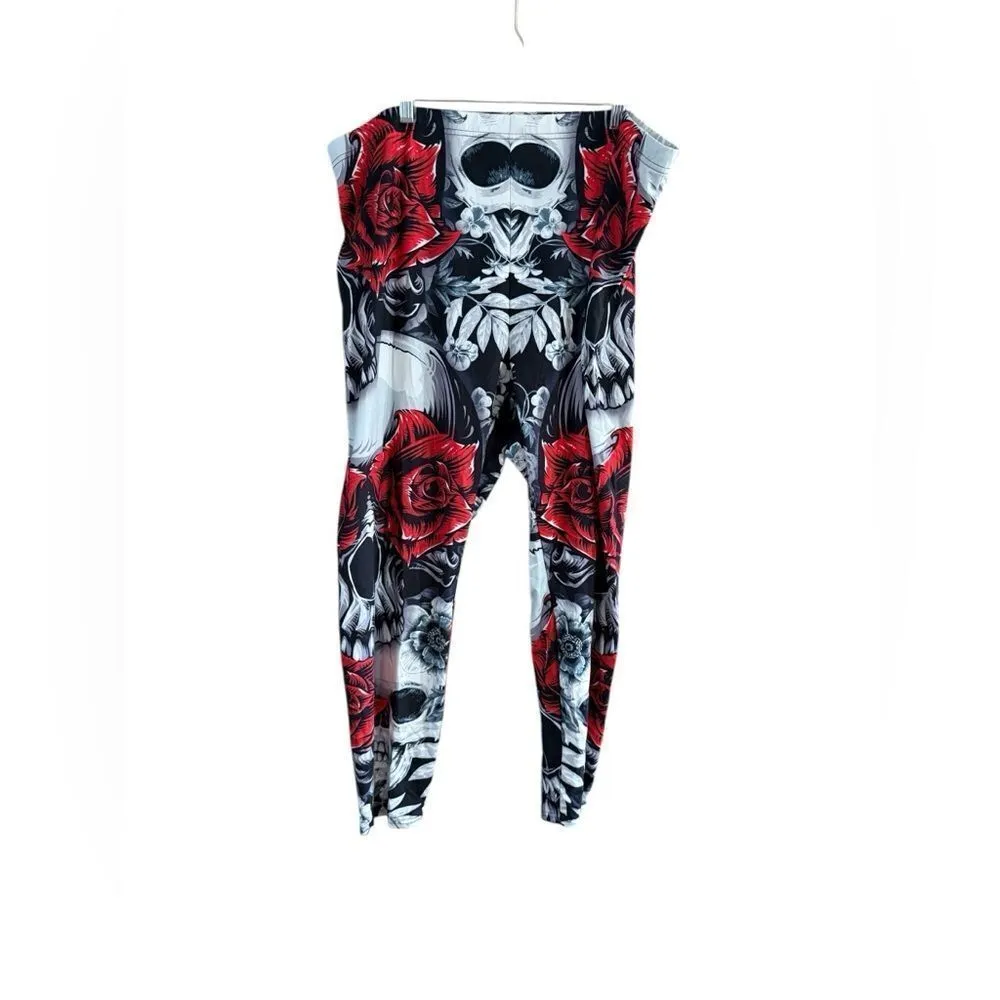 Floral Skeleton Leggings Size 4X Red - Image 2
