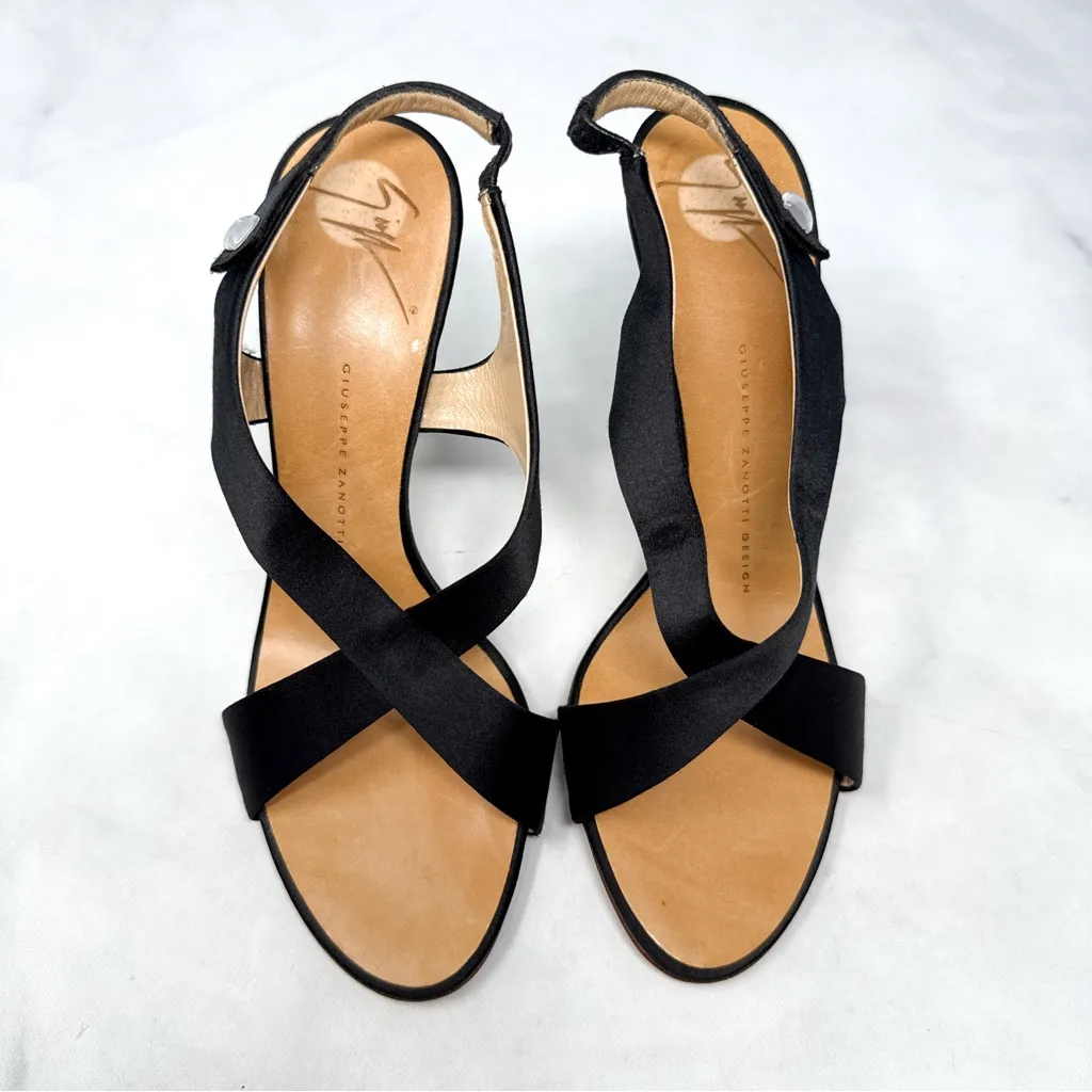 NEW Giuseppe Zanotti Vintage Y2K Silk Satin Rhinestone Sandal Heels Glam Black 6 - Image 6