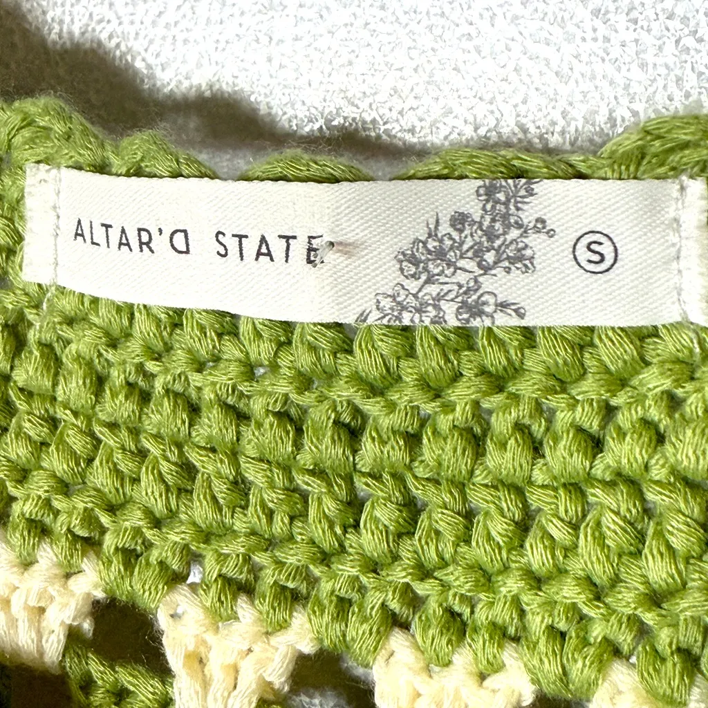 Altar’d State Crochet Crop Tank Green‎ Boho Sleeveless Festival Knit Top - Image 4