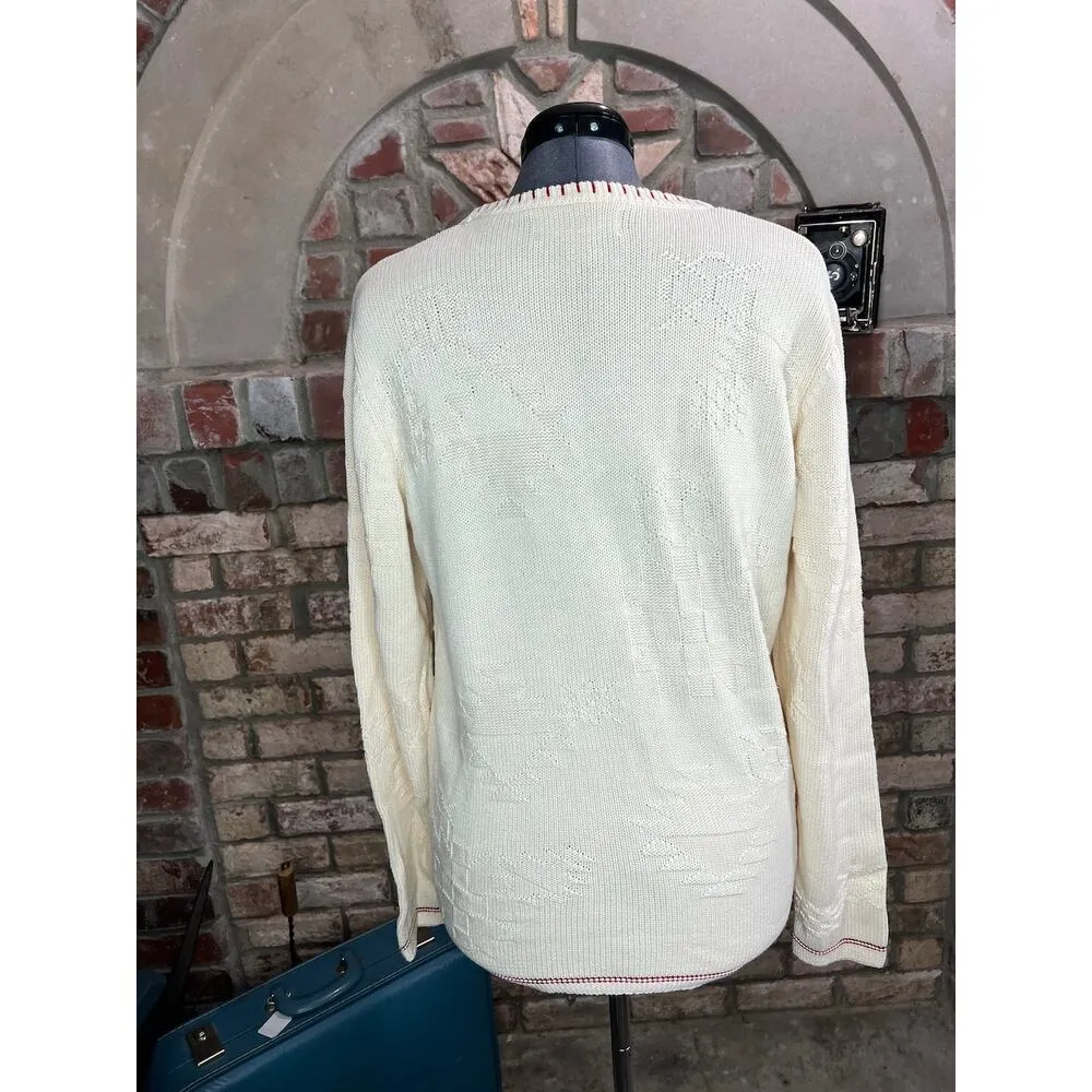 Cabelas sweater quilt block country cream red green - Image 7