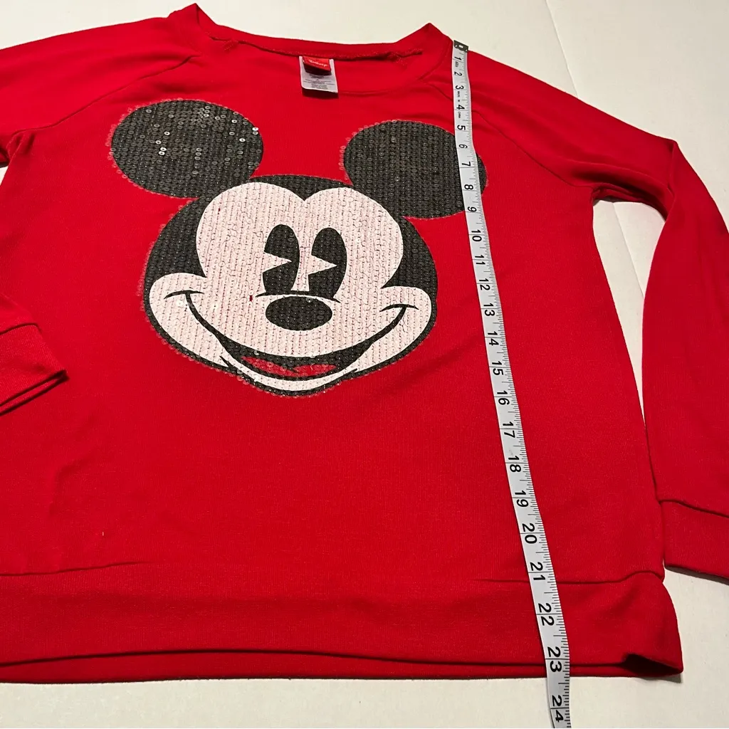 Disney Womens Size Medium‎ 7 - 9 Red Mickey Mouse Face Clear Sequin Sweatshirt - Image 6