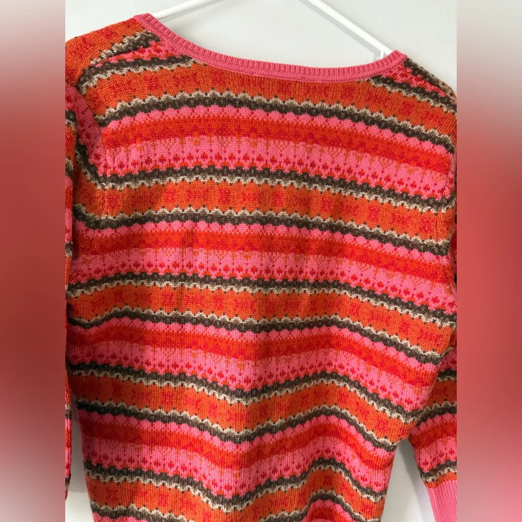 VTG Striped V-Neck Wool Sweater Multi Color Pink Red Green Hippie Boho Size S M - Image 7