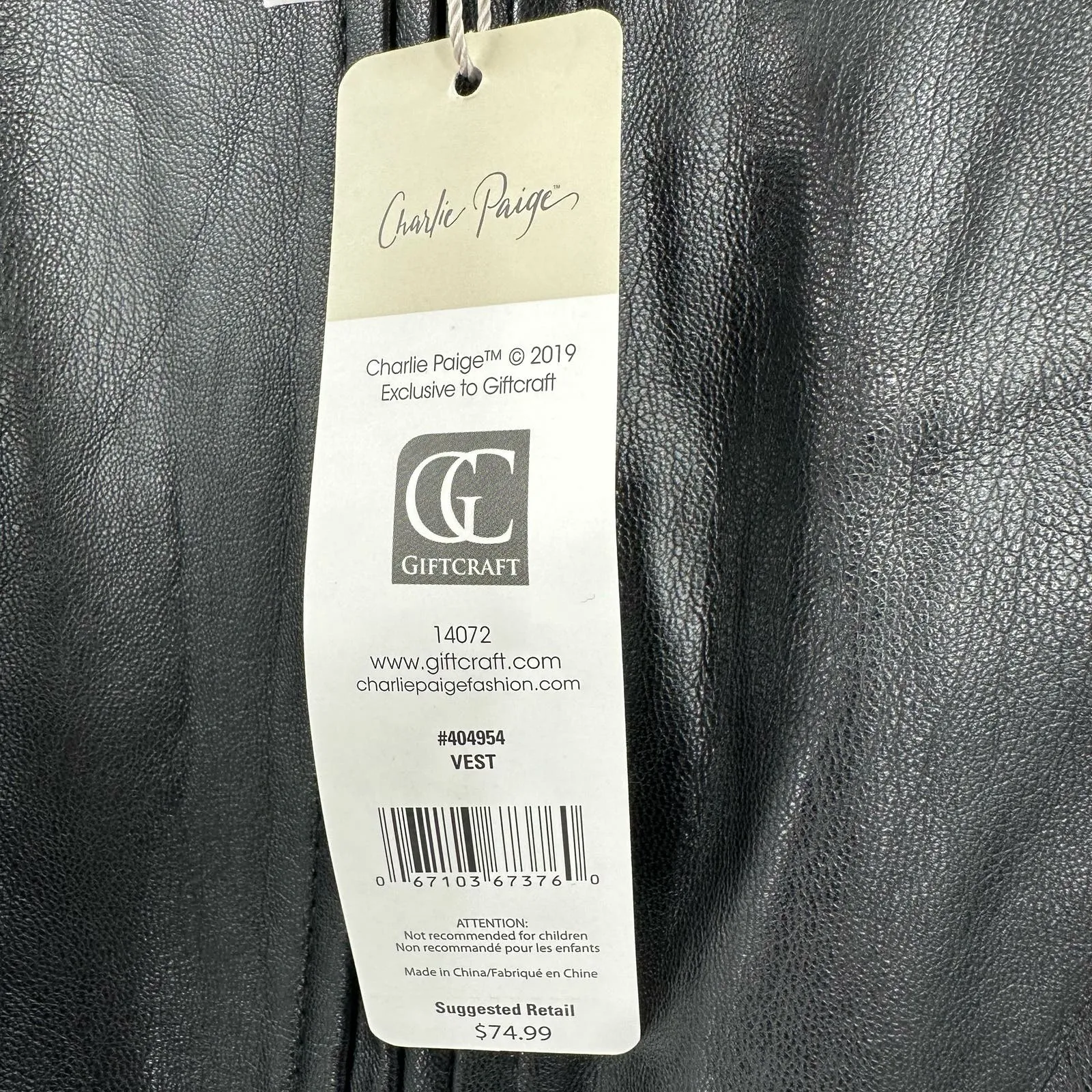 Charlie Paige size Large black faux leather zip up‎ vest lace lined NEW - Image 8