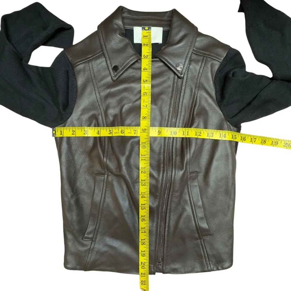 Etcetera Brown Genuine Leather Jacket Black Knit Moto Biker Short Jacket Size XS - Image 14
