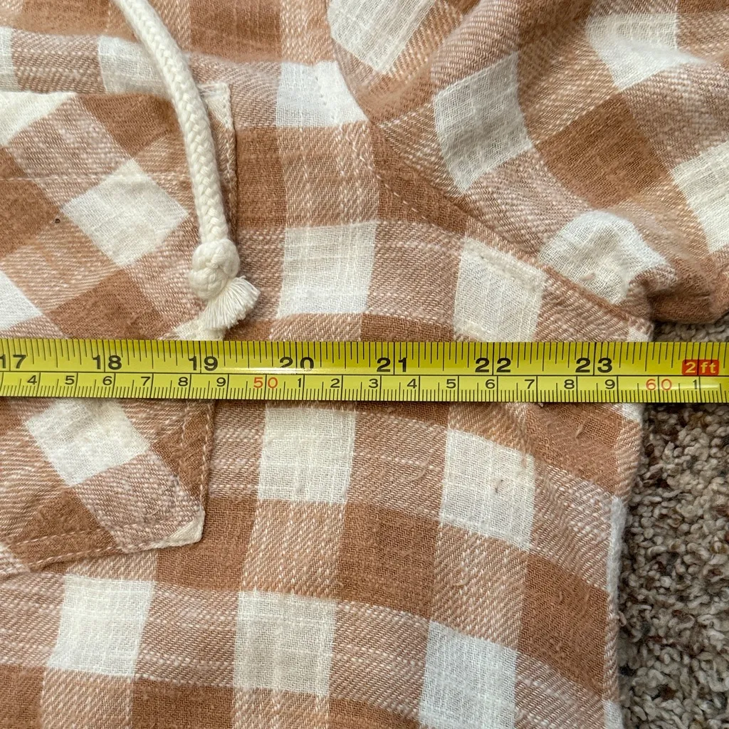 Time And Tru Tan Plaid Hooded Flannel Button Down Shirt L Soft Casual Fall Top - Image 8