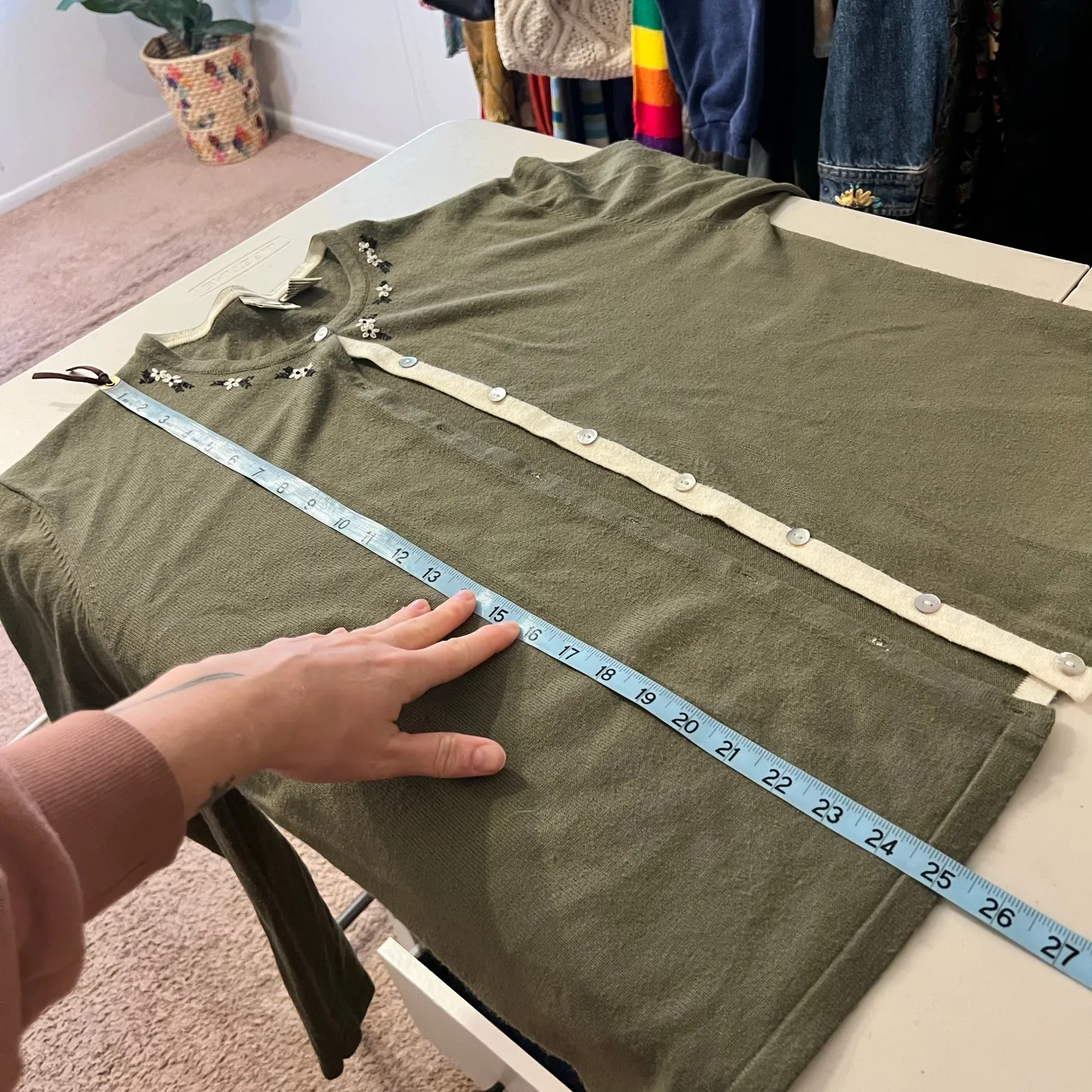 Vintage Xhilaration Green Soft Knit Floral Embroidered Cardigan Sweater Size XL - Image 7