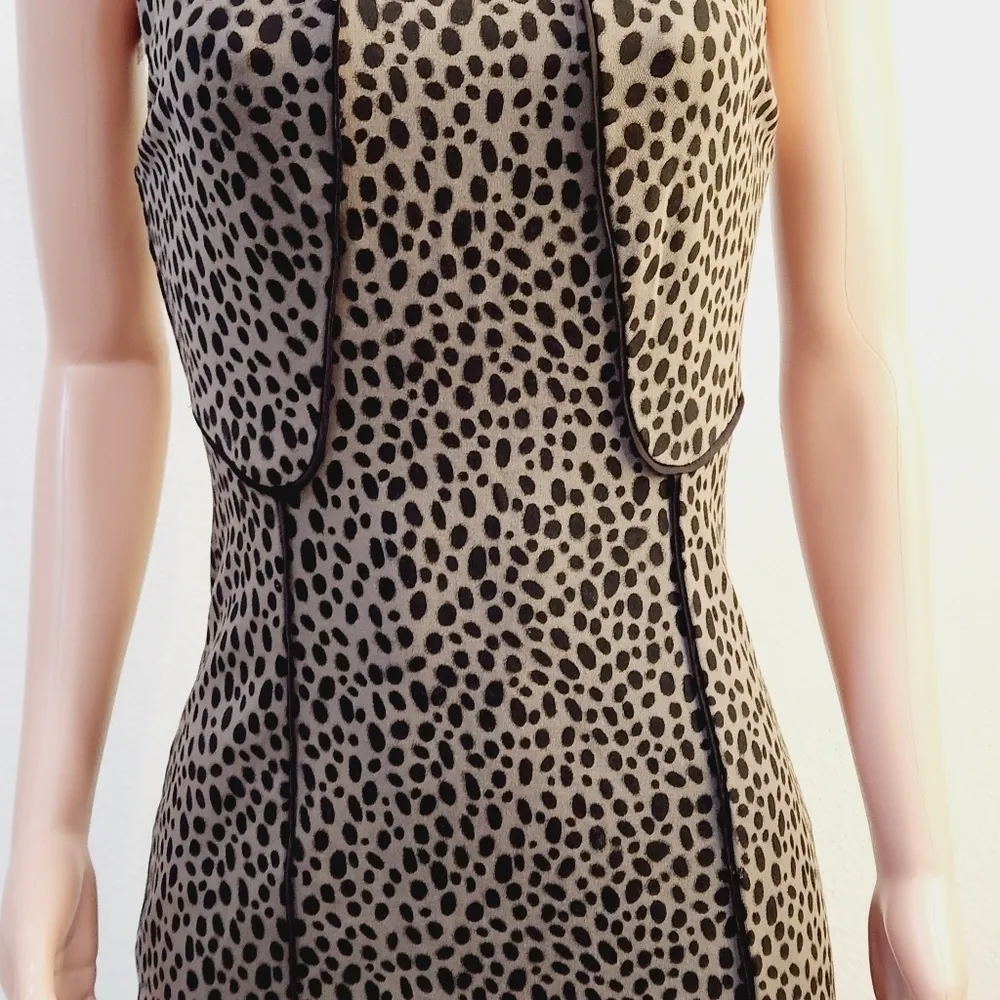 METAPHOR Leopard Print Grey Cocktail Shift Dress Size: M - Image 3