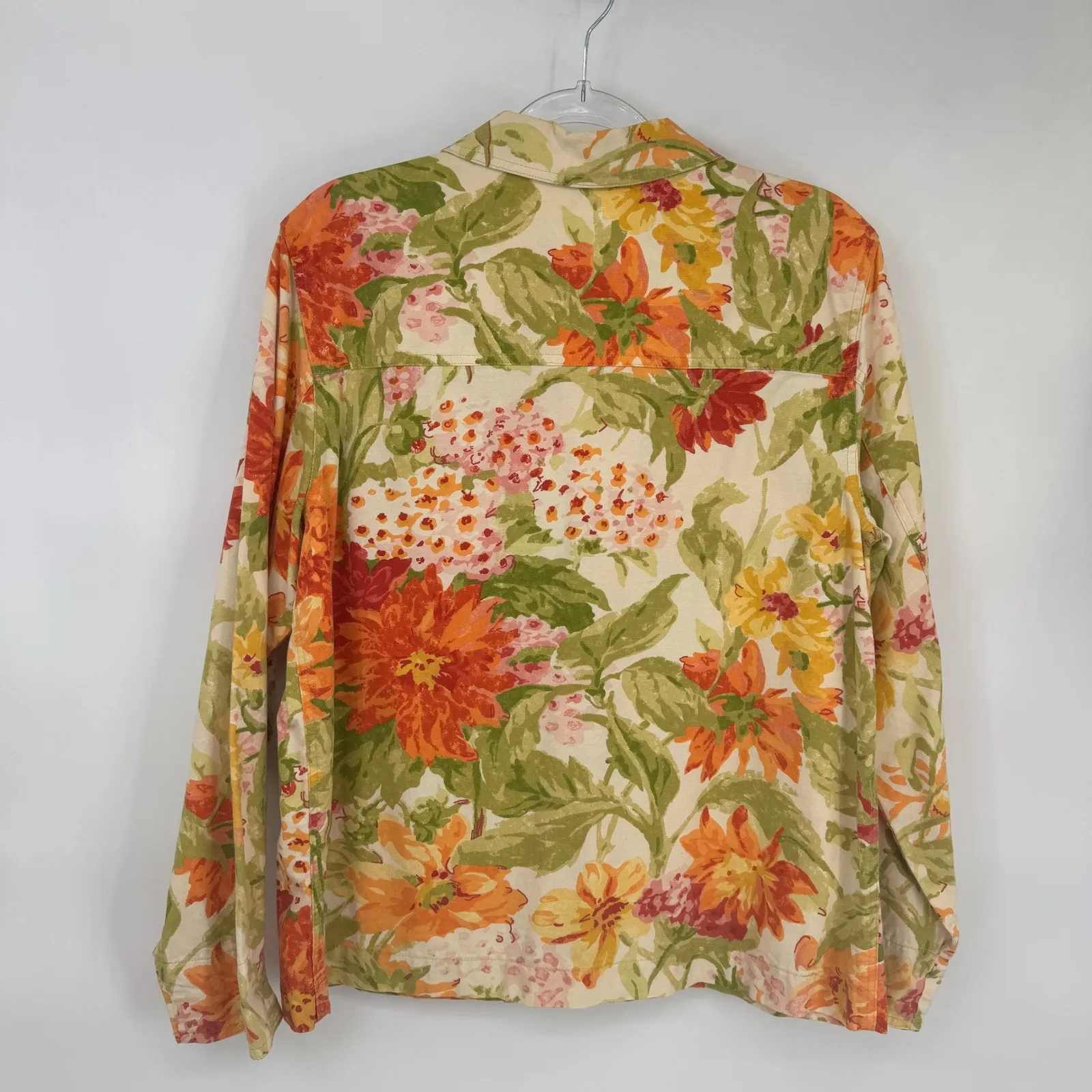 Coldwater Creek Floral Button Up Shirt Jacket  Womens Large Orange Green Garden - Image 7