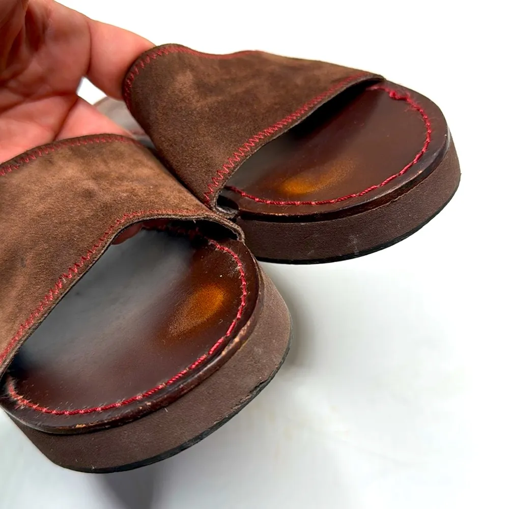 J. Crew Women’s Slip-on Brown Leather Suede Red Stitch Detail Sandals S-372 Sz 8 - Image 3