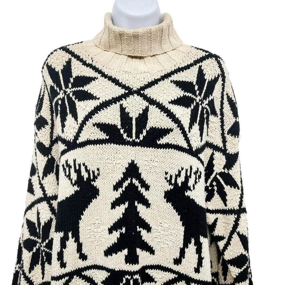 Vintage Nordic Fair Isle Ralph Lauren Novelty Turtleneck Hand Knit Sweater XL - Image 4
