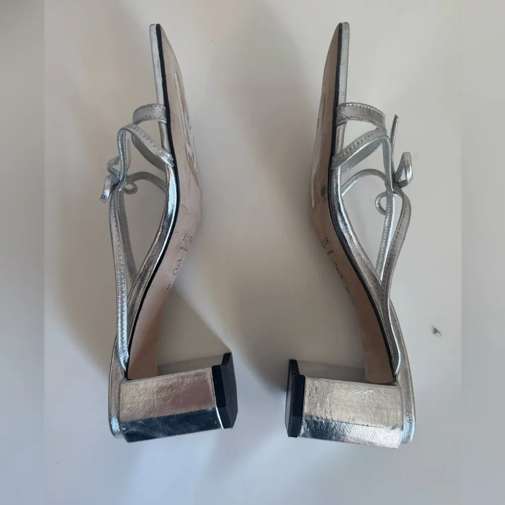 By Far June Metallic Bow Strap Square Toe Sandal 35 Silver Size undefined - Image 8