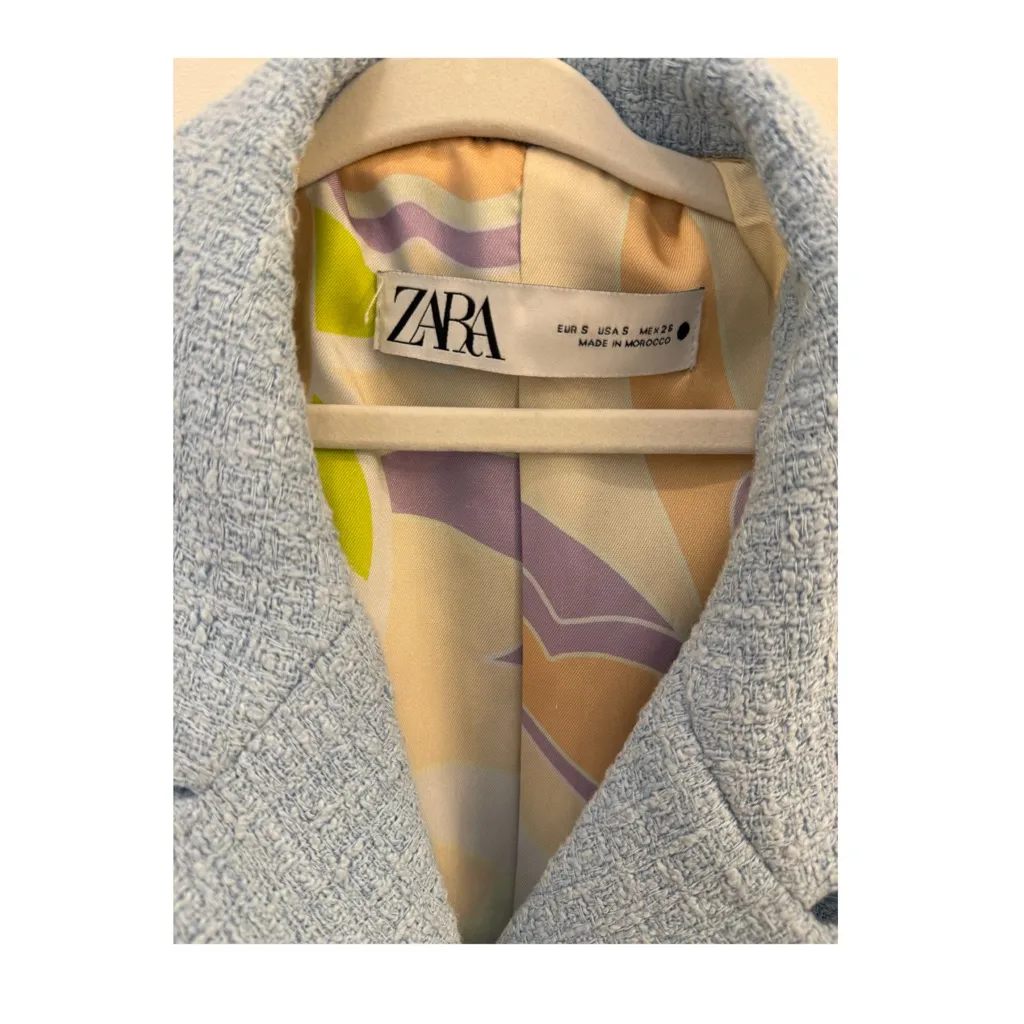 Zara Boucle Jacket Lined Pale Blue Size S new with no tags - Image 2