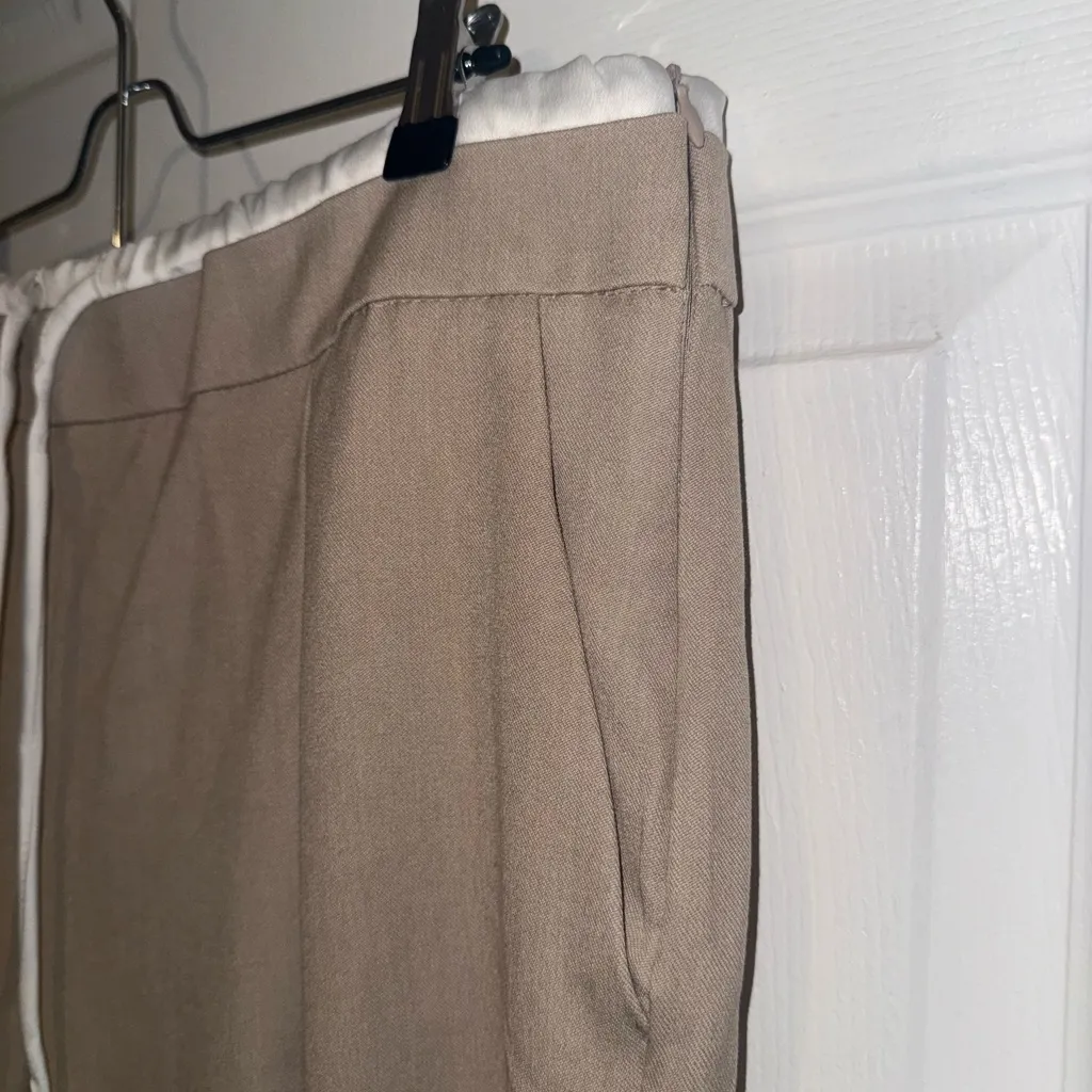 NWT (LG) Zara Beige Wide-Leg Trouser Pants w Draw String - Image 5