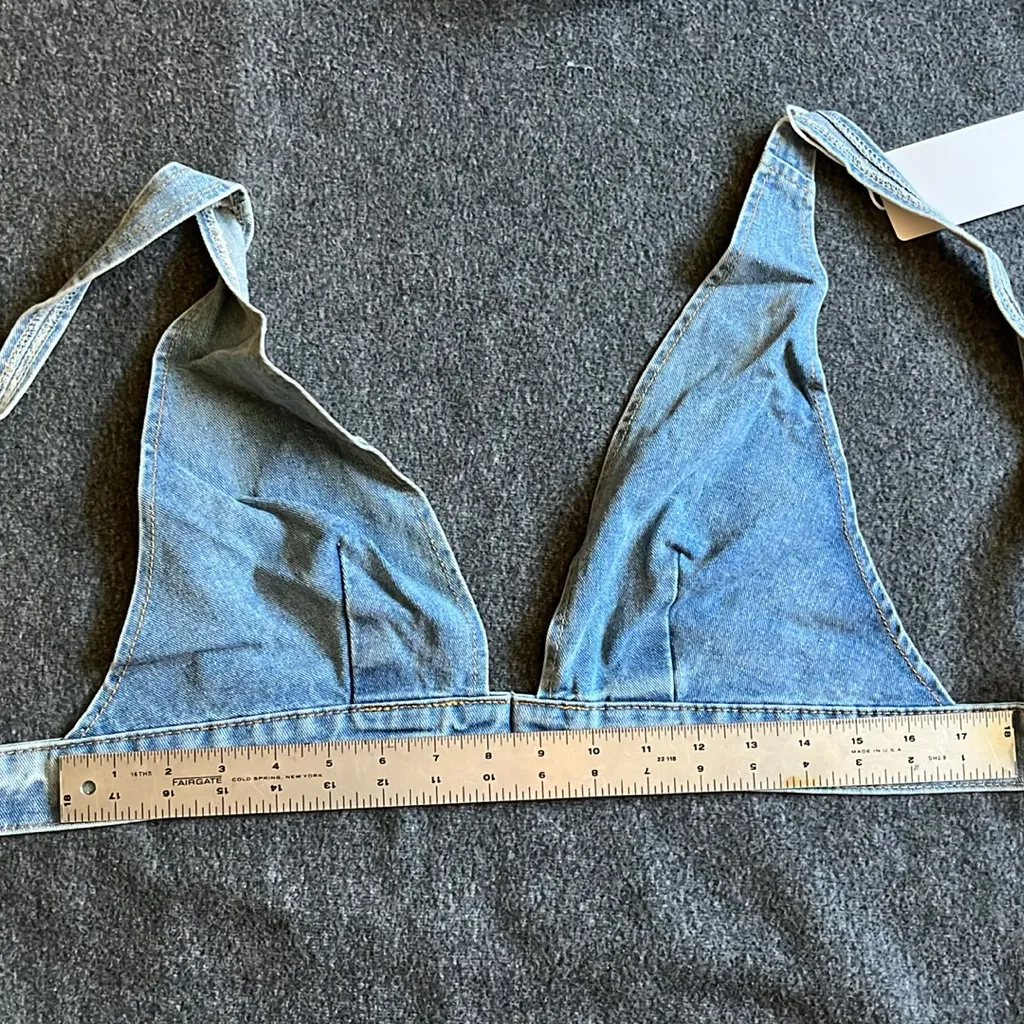 Deep V Neck‎ Tie Back Denim Tank Top Women Fashion Sexy Backless Sleeveless Blue Size L - Image 7