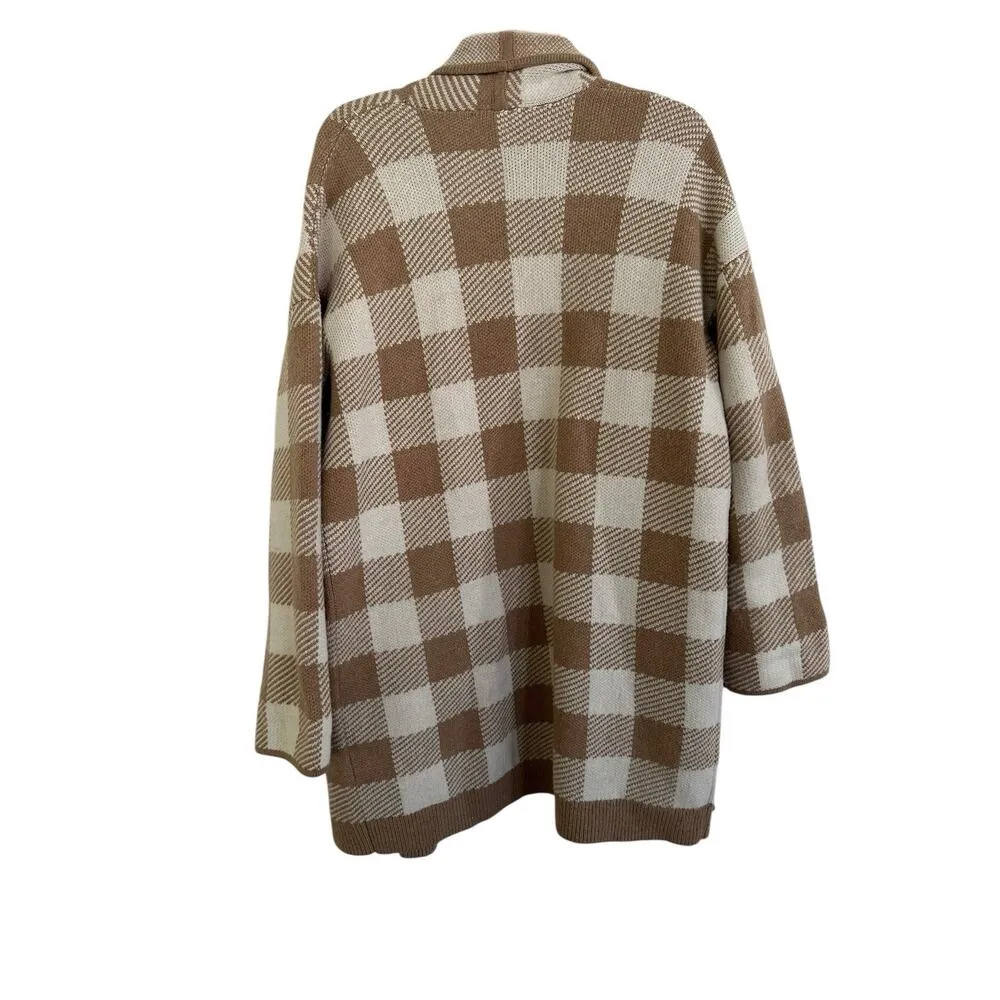 Madewell Minetta Sweater Coat in Buffalo Check Merino Wool | Beige Cream | SZ M - Image 4