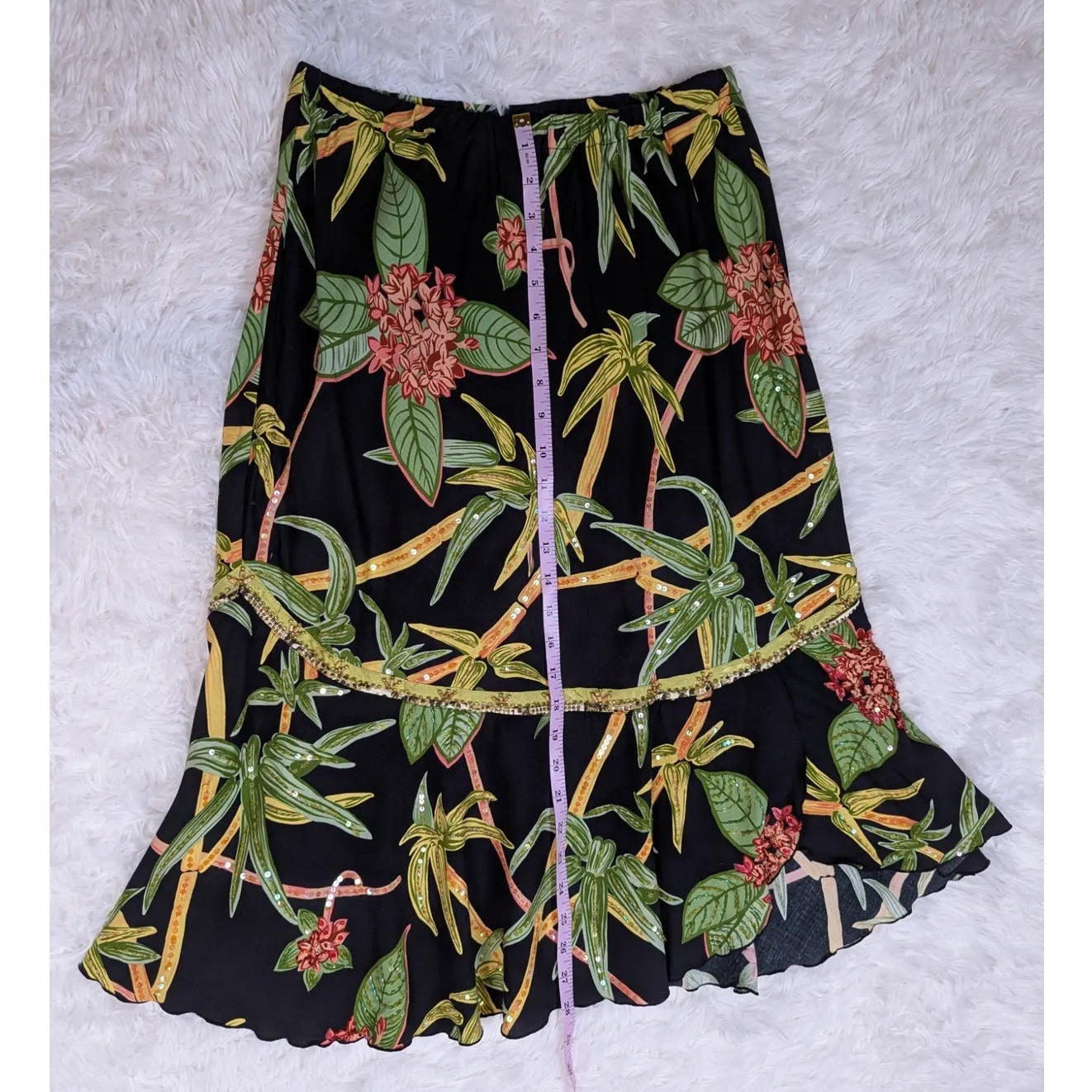 Y2K Vintage Faith Resortwear Tropical Print Sequin Skirt Black Size M Size M - Image 10