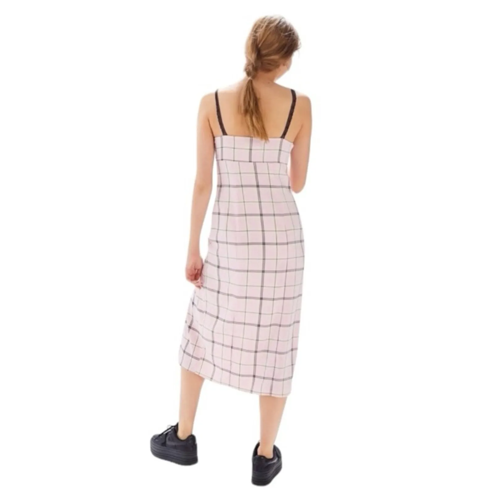 Urban Outfitters Cher Pink Plaid Maxi Slip Dress Lace Straps Size M - Image 5