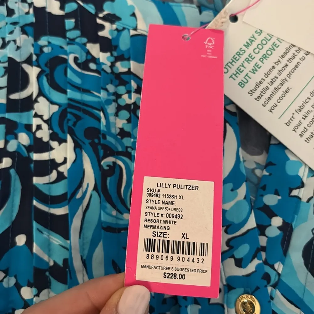 NWT Lilly Pulitzer Seana UPF 50 Long Sleeve Dress in Blue Resort White Mermazing - Image 6