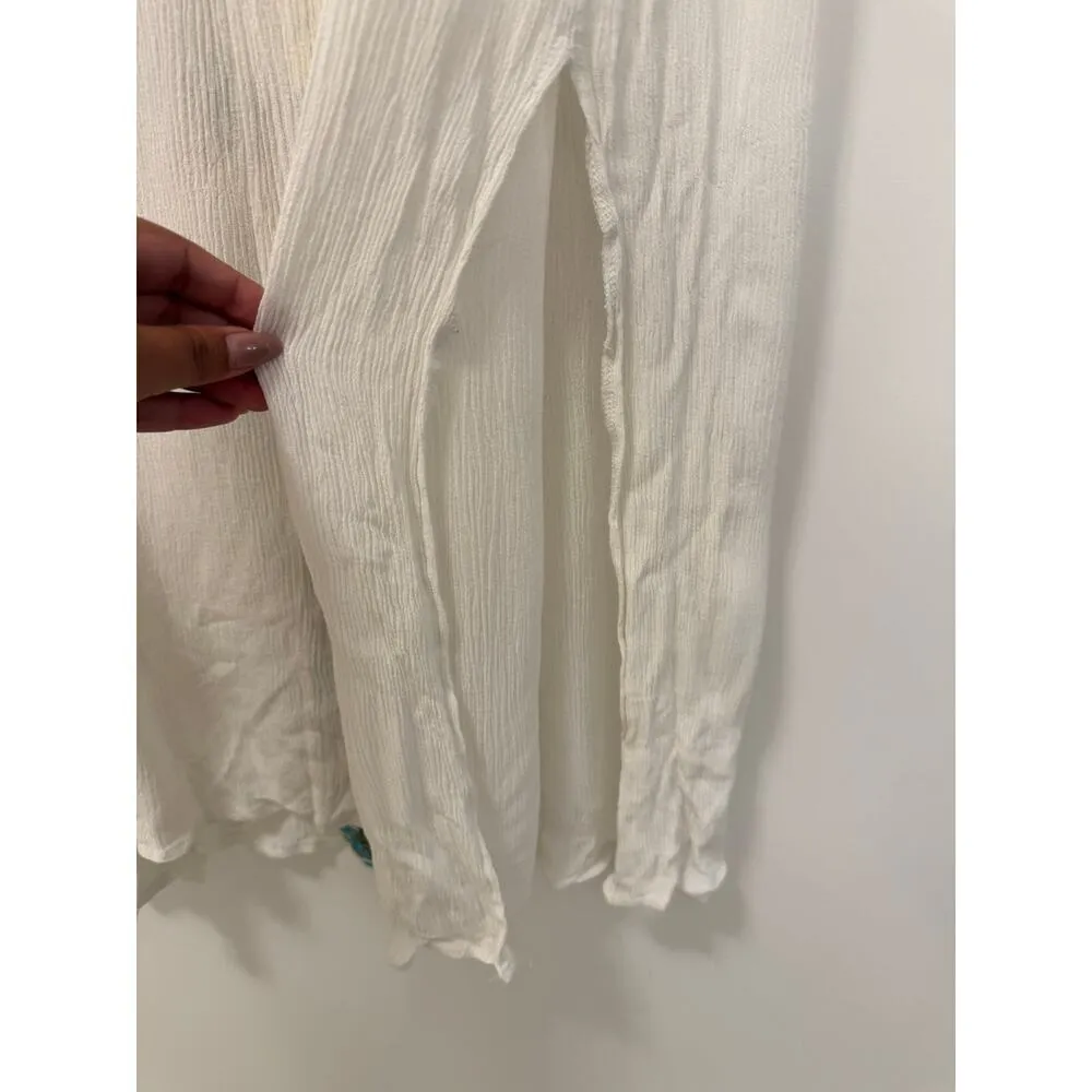 White Gauzy Cotton Floral Kaftan Swim Cover Up Beach Vacation Pool One Size Size undefined - Image 6