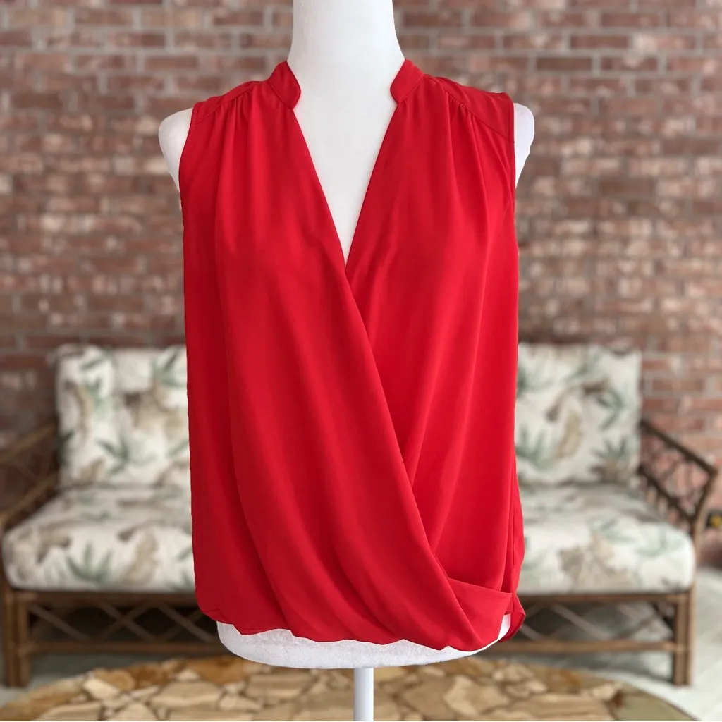 INC Top Blouson Hi Low Red Sleeveless V - Image 3