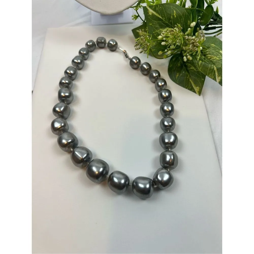 Silver metallic luster large beaded statement necklace - Image 2
