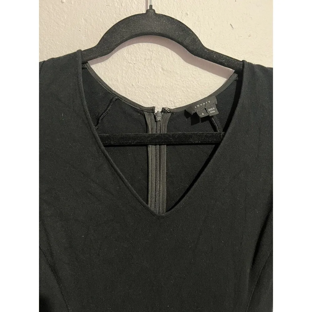 Theory Black Bodycon Knee Length Short Sleeve Dress - Image 4