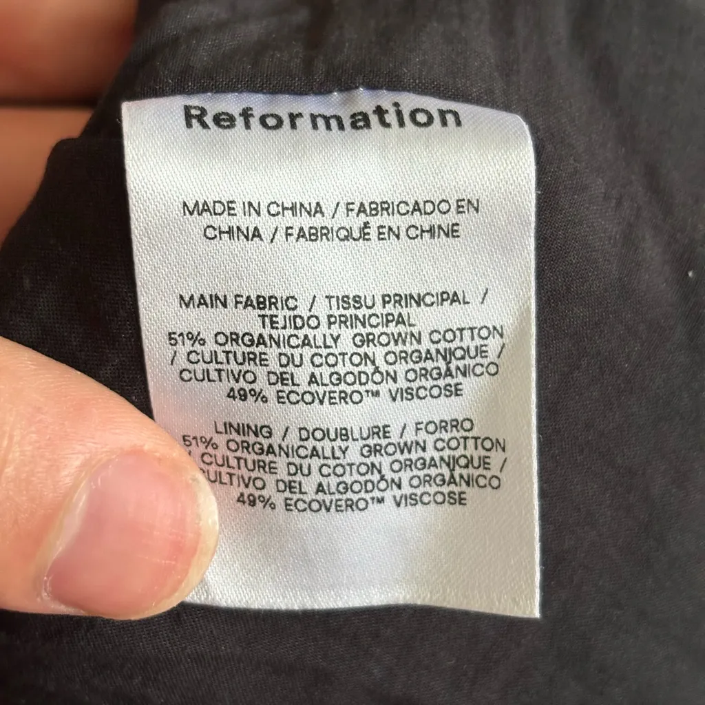 Reformation adelia top Shirred Organic black boho Cotton cami tank blouse size 0 - Image 10