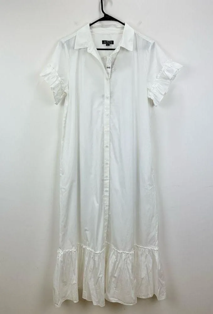 J.Crew Amelia Maxi Shirtdress Cotton Poplin White Ruffle Pockets Relaxed S NWT - Image 4