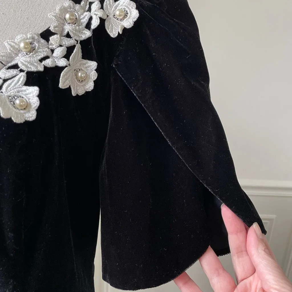 Vintage 80s Cachet Black Velvet Wednesday Addams Dress XL - Image 4