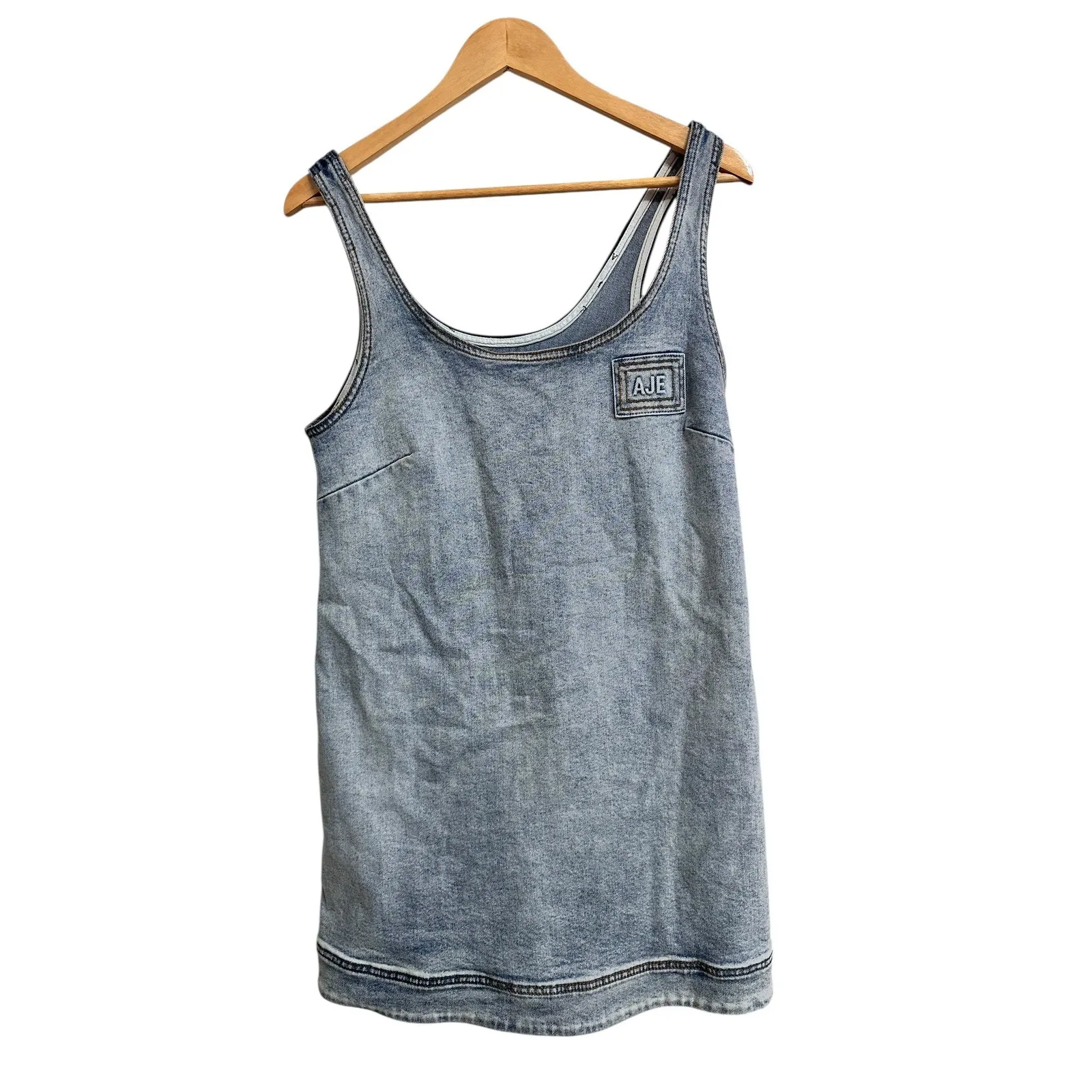 Aje Bambie Two Tone Denim Mini Dress Indigo Blue Panel A - Image 2