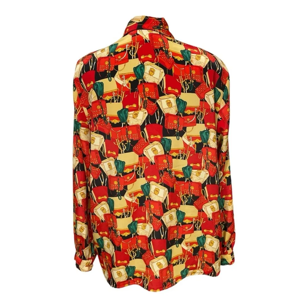 VTG 90s Jordan Womens Red Green Purse Handbag Novelty Print Button Down Blouse - Image 4