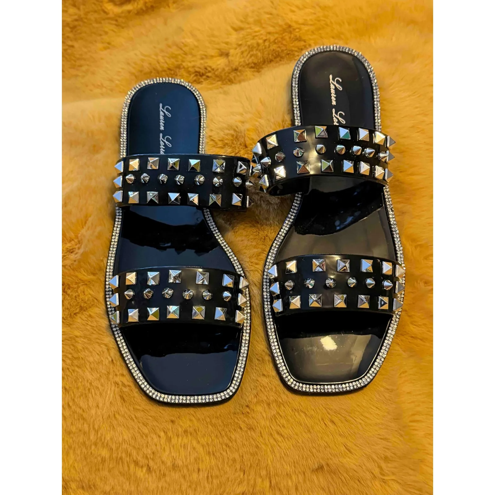 Lauren Lorraine Studded Black Jelly Sandals Women Rhinestone Size 8 NIB - Image 6