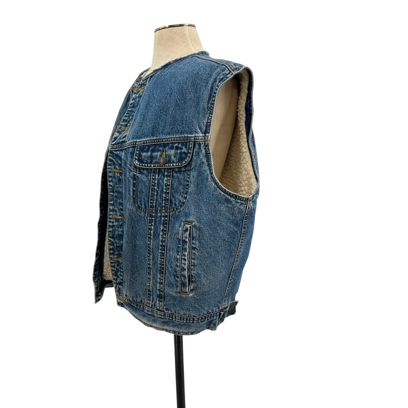 Gap Vintage Denim Vest Sherpa Lined Sleeveless Oversized Size Large - Image 7