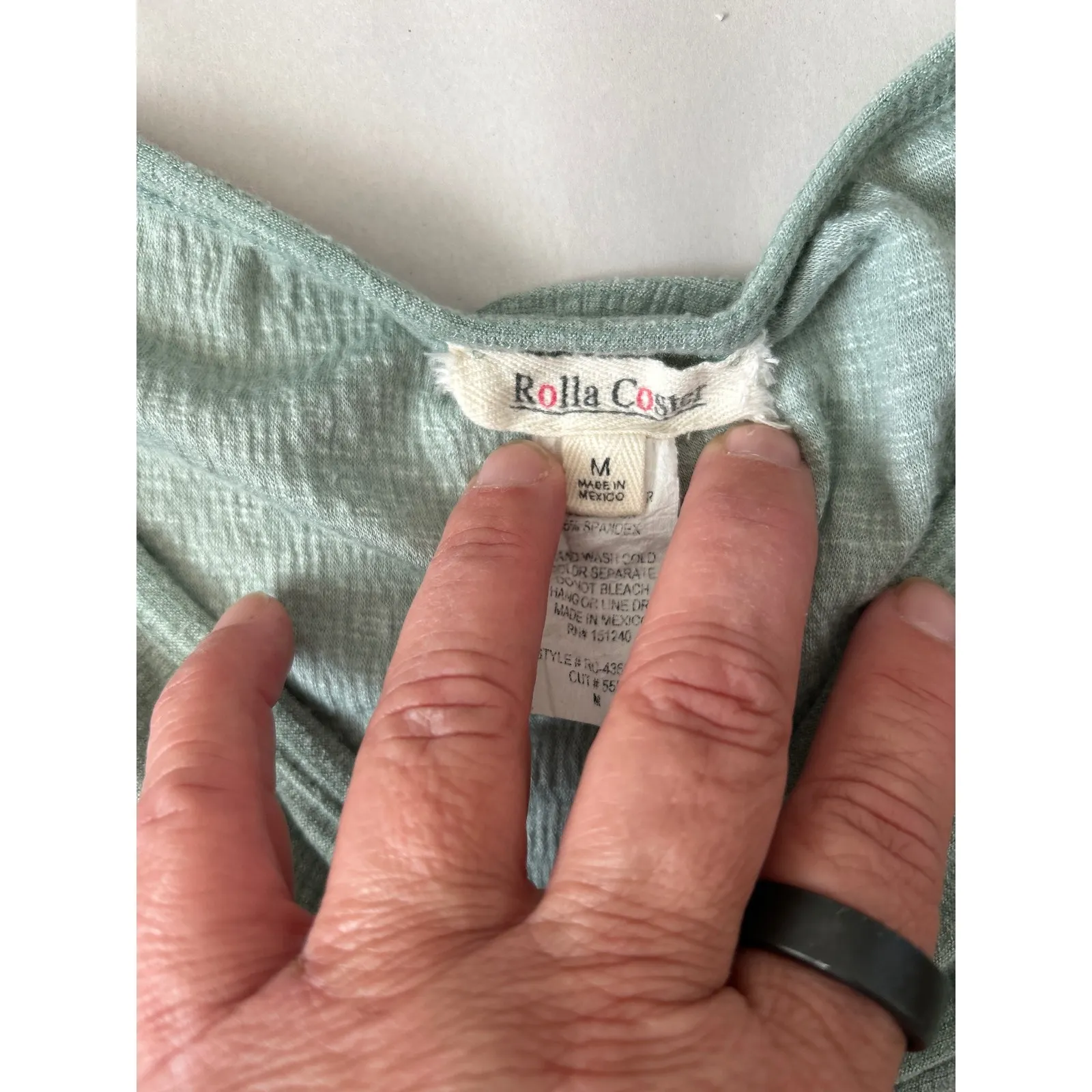 Rolla Coster Sage‎ Green Mini Dress Ruched Drawstring Babydoll Neckline Medium - Image 3