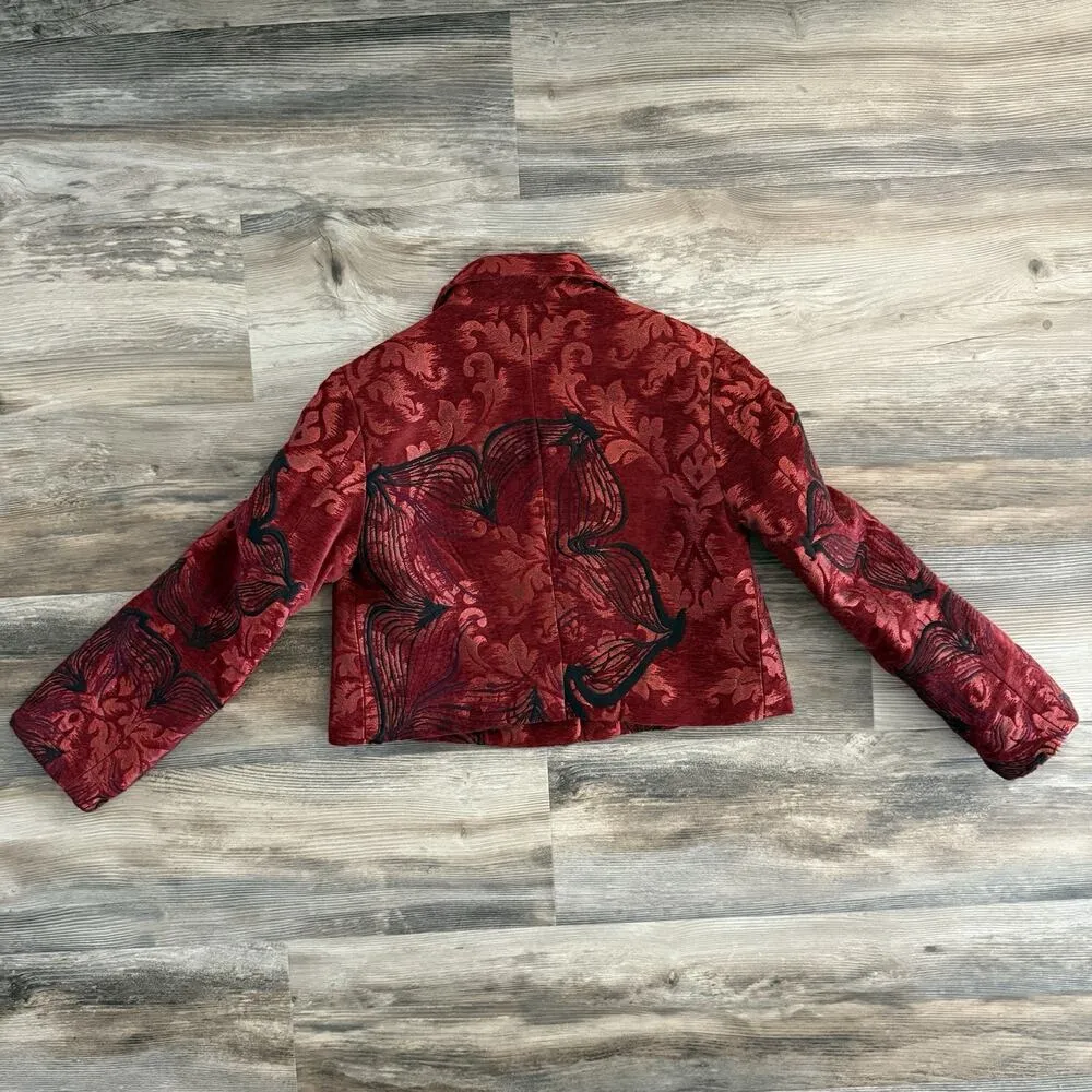 Olivine Gabbro Red Velvet Jacket Women’s Size 6 Cropped Floral Statement Coat - Image 7