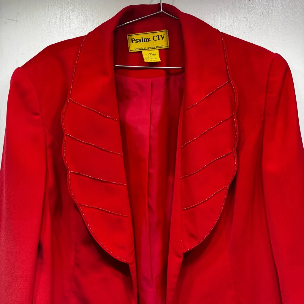 Vintage Psalm CIV Red Blazer Jacket Beaded Statement Collar Christian Faith Wear Size 16W - Image 2