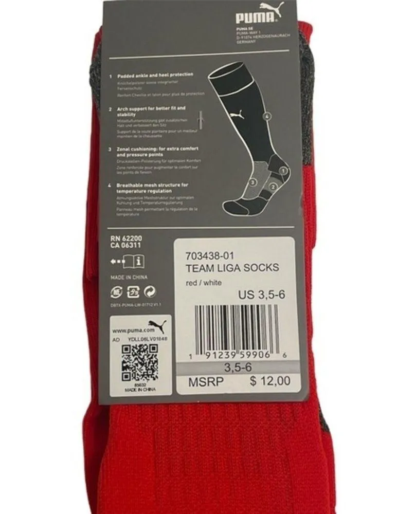 Puma Football Socks Red White Kneehigh Team Liga padded ankle Socks Sz 3 (5-6) - Image 8