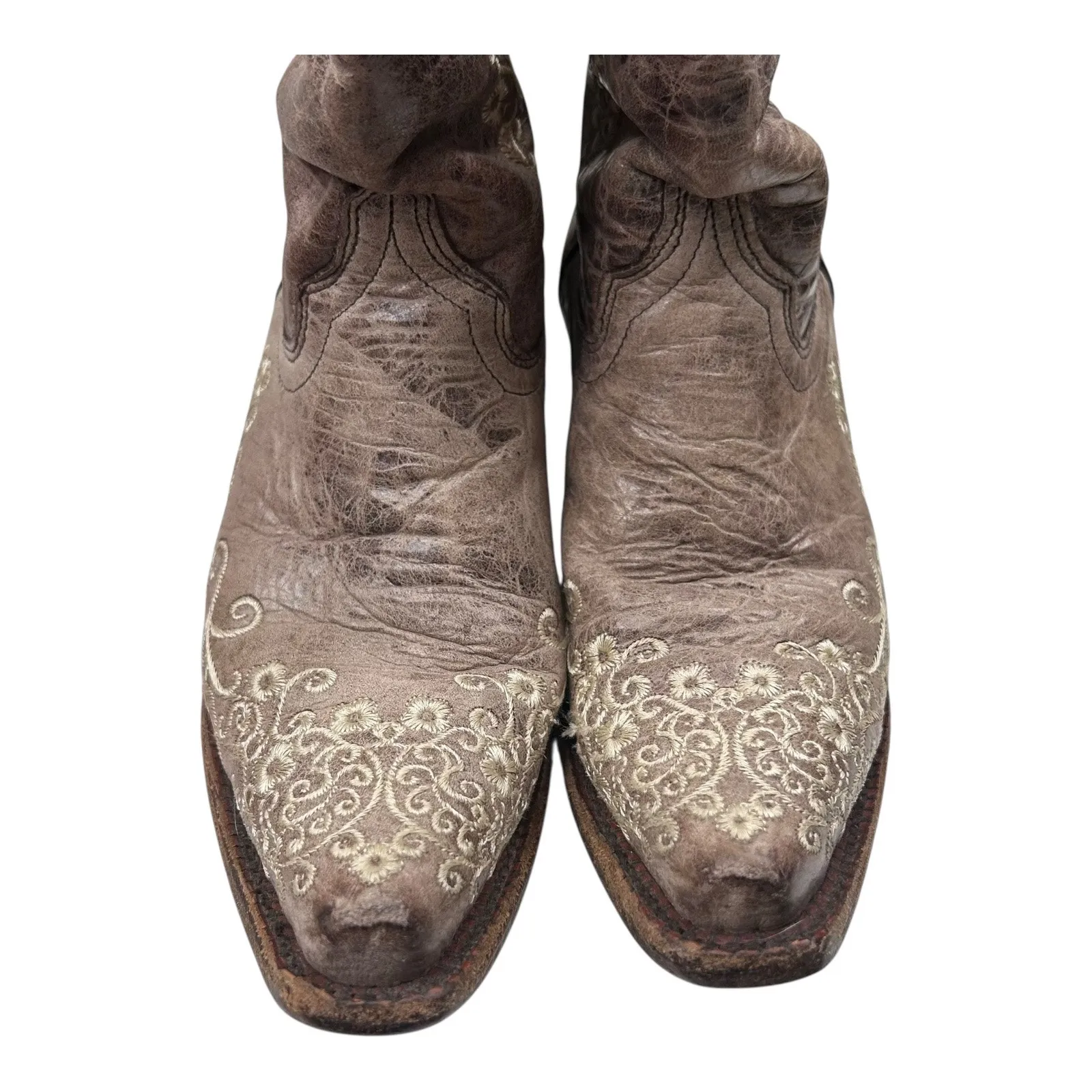 Corral Teens Brown Crater Embroidered Western Boots Square Toe Size 2 - Image 5