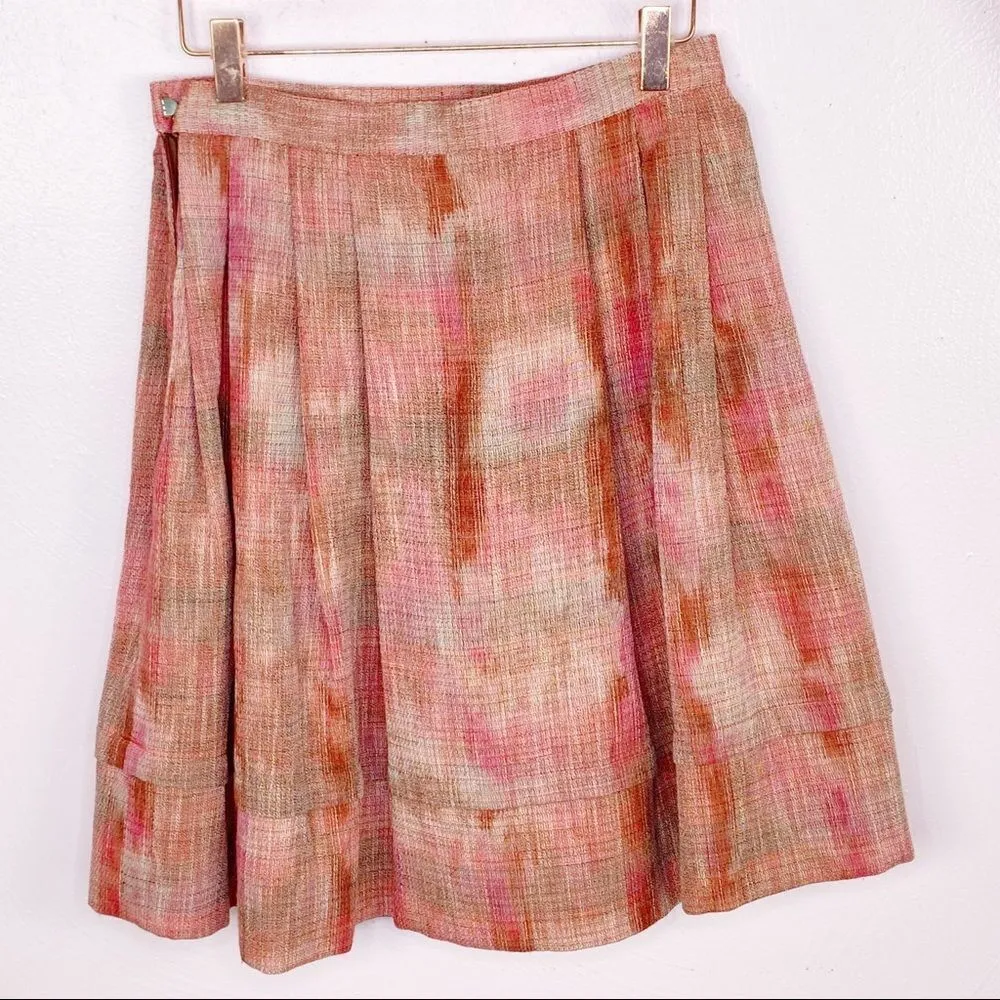 AK Anne Klein Petite Plaid Linen Blend Pleated A-line Skirt Pink Brown‎ 2P - Image 8