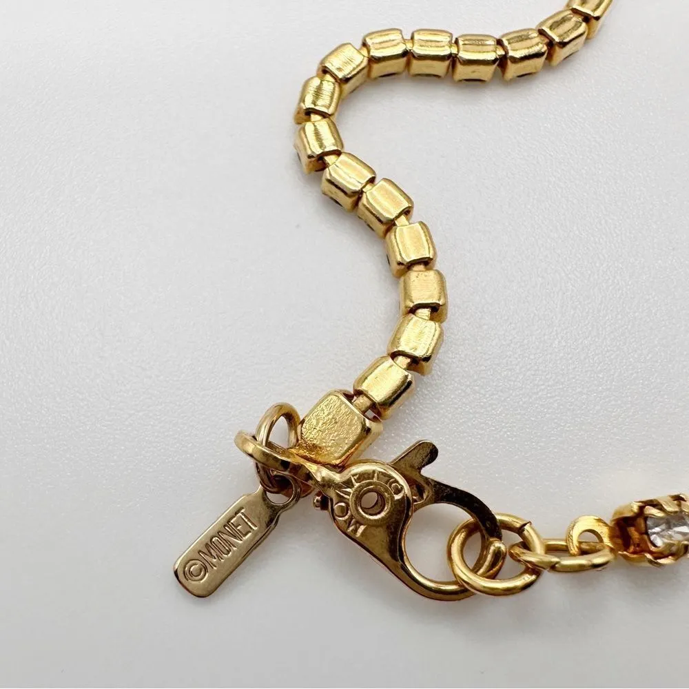 Vintage Monet Art Deco Rhinestone Waterfall Necklace Gold Tone Flapper 16 In - Image 6