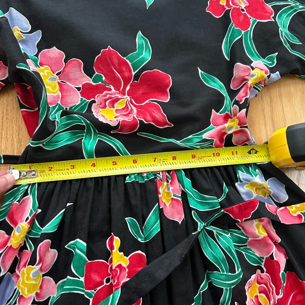 Vintage Barboglio Cristina Jan Vibrant Floral Hawaiian Cotton Dress Size 6 Black - Image 9