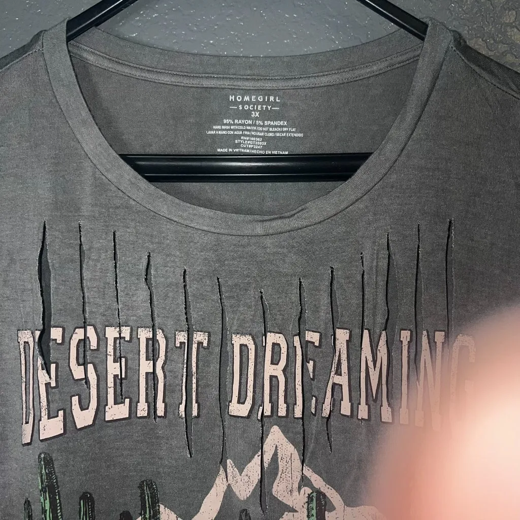 Homegirl Society 3X Desert Dreaming Muscle Tank Top Distressed Gray White - Image 2