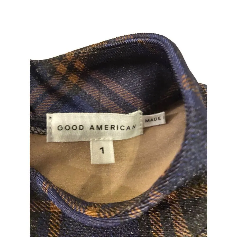 Nwt Good American Plaid Long Sleeve Shirt High Neck Cutout Design - Image 5