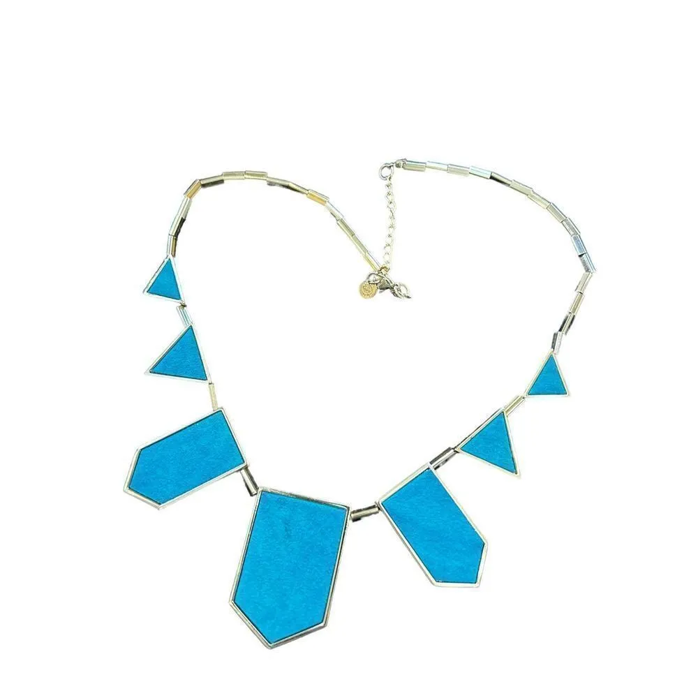 House of Harlow 1960 suede station statement necklace aqua blue and gold - Image 2